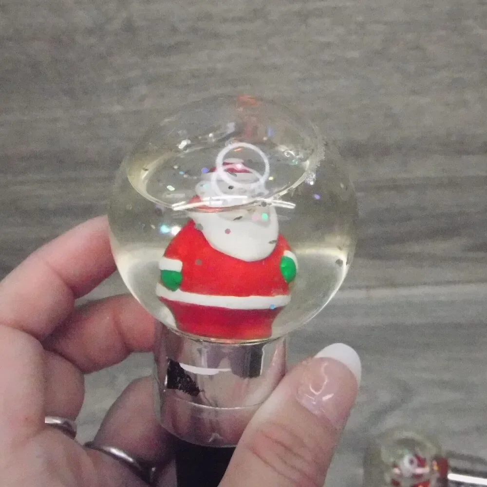 Christmas Santa Snow Globe Wine Bottle Topper Cork Savers Lighted Holiday Party